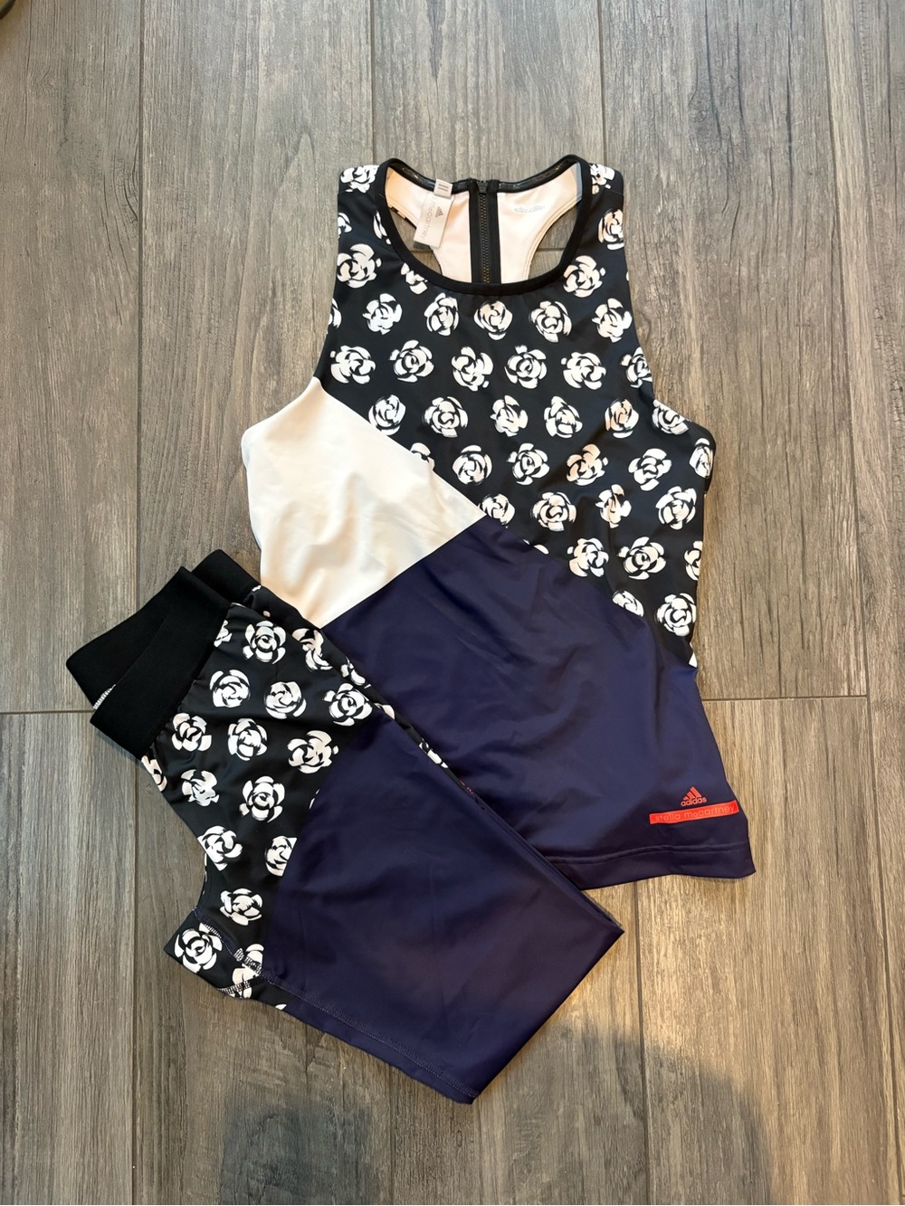 Adidas by Stella McCartney Black & White Floral Panel Leggings and Tank Set